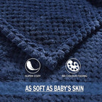 Exclusivo Mezcla Fleece Bed Blanket Queen Size, Super Soft and Warm Blankets for Couch, Sofa and Bed Waffle Textured, Cozy, Fuzzy and Lightweight (Navy Blue, 90x90 Inches)