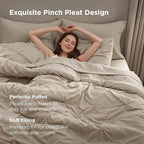 Bedsure Oversized Queen Comforter Set Beige - Bed in a Bag Bedding Set 7 Pieces, GentleSoft™ Pintuck Bed Set Gift for Family, Pinch Pleat All Season Comforter with Sheets, Pillowcases & Shams