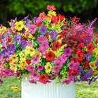 SHareconn 24 Bundles Artificial Flowers for Outdoors Decoration, Faux Plants Fake Silk Colorful Daisy Eucalyptus Lavender, UV Resistant for Outside Home Porch Patio Spring Decor, RedRosyPurpleYellow