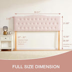 Tufted Upholstered Headboard Full Size, Sturdy and Durable Solid Wood Bed headboard, Fabric Headboard Adjustable Height from 37” to 51”, Modern Button Diamond Design Head Board, Pink