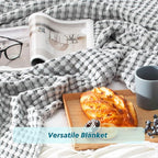 Bedsure Cooling Cotton Waffle King Size Blanket - Lightweight Breathable Summer Blanket of Rayon Derived from Bamboo for Hot Sleepers, Luxury Throws for Bed, Couch and Sofa, Grey, 104x90 Inches