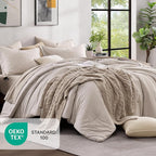 Monbix King Size Comforter Set, Oatmeal Cationic Dyeing Bed Set Reversible, King Size Comforter Set 7 Pieces Bed in a Bag with Comforter, Sheets, Pillowcases & Shams