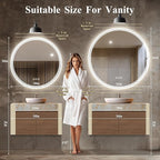 36''x36'' Lighted Mirrors for Bathroom Wall Backlit + Front Lit, Round LED Bathroom Mirror Frameless with Lights Anti Fog, Dimmable, 3 Colors,Tempered Glass, Shatter-Proof