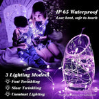 ZGWJ 24 Pack Fairy Lights Battery Operated, 7ft 20 Mini LED Fairy String Lights Silver Wire 3 Modes for DIY, Parties, Wedding, Bedroom, Halloween Christmas Decoration Purple
