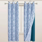 BONZER Mix and Match Curtains - 2 Pieces Branch Print Sheer Curtains and 2 Pieces Blackout Curtains for Bedroom Living Room Grommet Window Drapes, 37x84 Inch/Panel, Teal, Set of 4 Panels