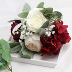 Artificial Flowers Bridesmaid Bouquets - Set of 2 Bridesmaid Bouquet Burgundy White Handmade Silk Floral Bouquet for Wedding Ceremony Anniversary, Bridal Shower, Home Table Decorations