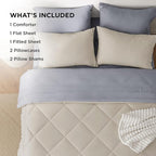 Bedsure Queen Comforter Set - 7 Pieces Reversible Beige Bedding, Queen Size Bed Set for All Seasons, Bed in a Bag with Down Alternative Comforter, Sheets, Pillowcases & Shams