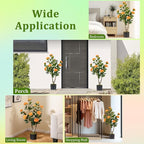 GOFLAME 3FT Artificial Camellia Tree, 2 Pack Faux Camellia Plant with Orange Flowers, Solid Wood Trunk, Realistic Moss, Greenery Potted Decoration Tree for Indoor Outdoor Home Porch Front Door