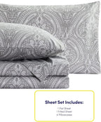 Cal King Size Bed Sheets - 6 Piece 1500 Supreme Collection Fine Brushed Microfiber Deep Pocket California King Sheet Set Bedding - 2 Extra Pillow Cases, Great Value, California King, Paisley Gray