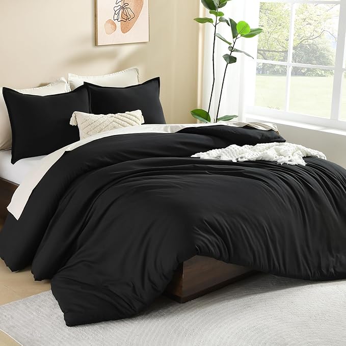 Litanika Black California King Comforter Set - 3 Pieces Cal King Lightweight Summer Soft Solid Bed Comforter, Oversized Fluffy Quilt Bedding Set (104x96In, 2 Pillowcases)