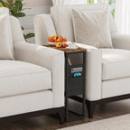 TUTOTAK C Shaped End Table, Side Table for Couch, Sofa Table with Storage Bag, TV Tray for Living Room, Bedroom, Brown TB01BB0822