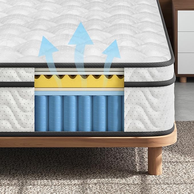 Vesgantti King Size Mattress 14 Inch, Fiberglass-Free | Cool Sleep Hybrid Mattress in a Box - Memory Foam & Pocket Springs, Ergonomic Design, Pressure Relief, Medium Firm Feel, 76"×80"×14"