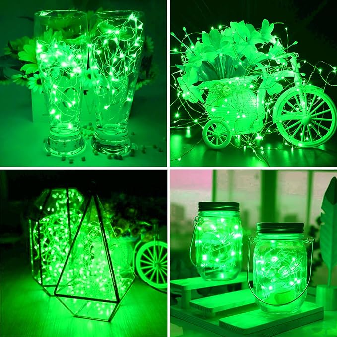 ZGWJ 100 Pack Fairy Lights Battery Operated, 7ft 20 Mini LED Fairy String Lights Silver Wire 3 Modes for DIY, Parties, Wedding, Bedroom, Halloween Christmas Decoration Green