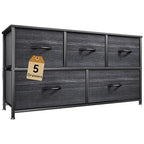 DWVO Dresser with 5 Drawers - Fabric Storage Tower, Organizer Unit for Bedroom, Living Room, Closets - Sturdy Steel Frame, Wooden Top