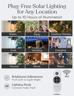 Brightech Ambience Pro 27-Ft Solar String Lights for Outside - Super Bright Remote Control Color Adjustable Outdoor String Light - Commercial Grade String, Waterproof LED for Patios, Camping, 12 Bulbs