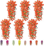 6-Pack Outdoor Faux Plants, 69-Flowered Large Morning Glory, Uv-Resistant Artificial Morning Glory,Perfect for Outdoor Decoration in All Seasons Such as Porches and Gardens (Orange)