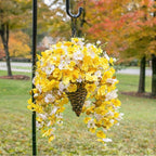 Artificial Fake Fall Hanging Flowers Plants Baskets for Outdoor Decoration, 5Pcs Faux Silk Hibiscus Long Vines in Planter UV Resistant Realistic Flower for Outside Home Porch Patio Garden
