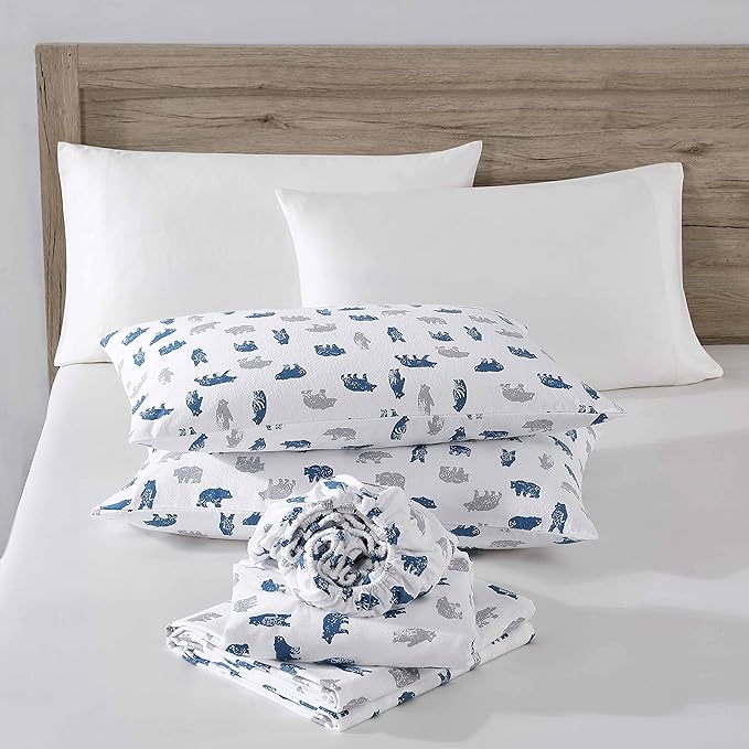 Eddie Bauer- Queen Sheet Set, Cotton Flannel Bedding Set, Brushed for Extra Softness, Cozy Home Décor (Bear Mountain Grey, Queen)