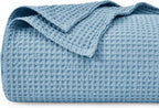 PHF Pre-Washed Cotton Waffle Weave Blanket Throw Size for Couch Bed,Snag Proof for Spring Summer Lightweight Breathable,Oeko-TEX Certified,Machine Washable, Home Decor Gift，Dusty Blue