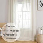Aiyufeng Kirei Natural Extra Long Linen Sheer Curtains 96 inches Long, Light Filtering Semi Sheers Curtains/Farmhouse Window Treatments Panels/Drapes, Privacy Assured, 2 Panels