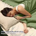 PHF 100% Cotton Waffle Weave Blanket King Size for Bed,Snag Proof Lightweight Breathable Moisture-Wicking Throw for Couch,Great for Layering in Cold Weather,Machine Washable,Home Decor-Loden Green