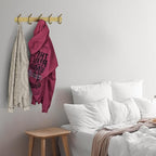 Brushed Gold Wall Mounted Coat Rack – 15 Inch Stainless Steel Rail with 5 Double Coat Hooks for Entryway, Bathroom, Bedroom, Kitchen – Modern Gold Hook Rack for Coats, Hats, Towels