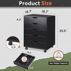 DEVAISE 5-Drawer Chest, Wood Storage Dresser file Cabinet with Wheels, Mobile Dresser for Home Office, Black