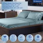 DREAMCARE Queen Sheet Set – 6 pcs Cooling Bed Sheets – up to 15” Deep Sheets Queen Size Bed Set – 2500 Supreme Collection – Extra Soft 100% Brushed Microfiber Hotel Luxury with Side Pocket – M Blue
