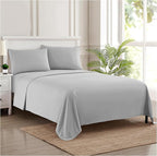 RV Queen Bed Sheets - Breathable Luxury Sheets with Full Elastic & Secure Corner Straps Built In - 1800 Supreme Collection Extra Soft Deep Pocket Bedding Set, Sheet Set, RV Short Queen, Silver