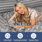 Split King 7 Piece Sheet Set - Comfy Breathable & Cooling - Soft Hotel Luxury Bedding Set w/ 8-16 Inch Deep Pockets - 1 Flat & 2 Fitted Sheet & 4 Pillowcases - Cozy and Wrinkle Free - Grey Stripes 3