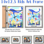 KINLINK 10x12.5 Kids Art Frames Set of 2, Solid Wood Kids Artwork Frames Changeable with Acrylic Front Opening Holds 150 Pictures, Art Frame for Kids Artwork with Mat or without Mat, Grey