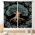 Tree of Life Curtains, Hippie Green Leaves Tree Life Vikings Celtic Nordic Aesthetic Mythology Window Drapery Treatments for Bedroom Living Room Bathroom 2 Panels, 63"x63" Inch