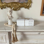 Decorative Books for Home Decor, White Faux Books for Decoration, Rustic Farmhouse Stacked Display Books with 52in Wood Bead Garland for Coffee Tables Living Room, (Home Sweet Home)