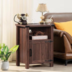Night Stand Set of 2, 18 Inch Farmhouse Nightstand with with Charging Station and USB Port, Rustic Wood Bedside Table with Magnetic Door, Bed Side Tables for Bedroom, Brown Walnut