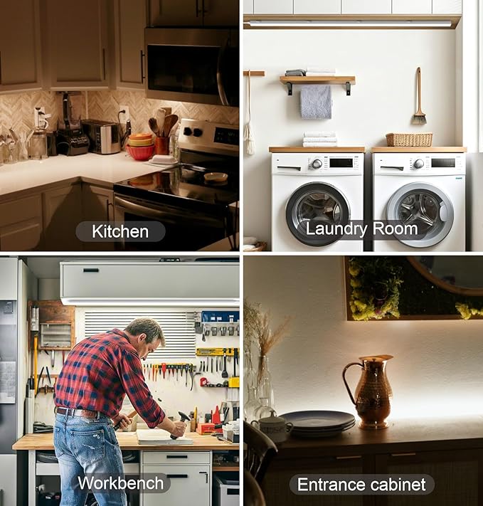 Under Cabinet Lighting Plug in, 32 Inch 2 Pcs, Linkable AC120V 3CCT 3000K/4000K/5000K Ultra Slim, LED Under Cabinet Lights for Counter Light, Kitchen, Shelf, Sink, Workshop, Desk, Bronze