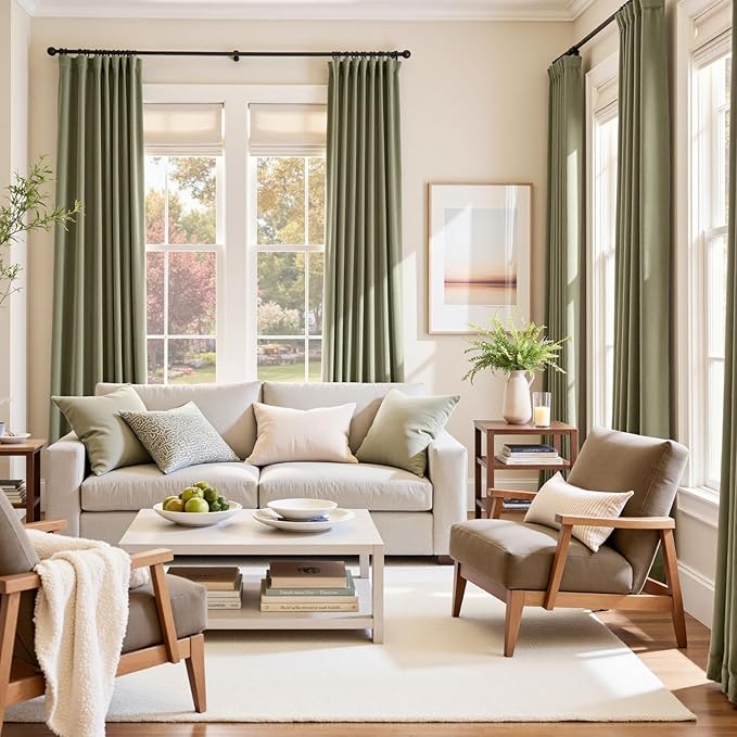Lazzzy Velvet Blackout Curtains Thermal Insulated Room Window Drapes Super Soft Luxury Curtains for Living Room Bedroom Rod Pocket 2 Panels, Olive Sage, 42" W x 84" L