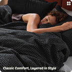 Bedsure Cotton Duvet Cover King - 100% Cotton Waffle Weave Black Duvet Cover King Size, GentleSoft™ and Breathable Bedding Set for All Season, 3 Pieces, 104"x90"