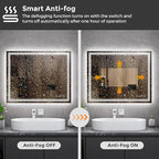 Koonmi 30x40 LED Bathroom Mirror, Backlit + Front Lit, LED Bathroom Mirror with Lights for Wall, 3 Colors, Anti-Fog, Dimmable Brightness, Memory Function, Tempered Glass