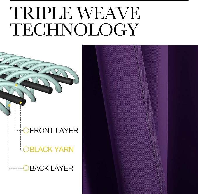 NICETOWN Purple Blackout Curtains 90 inches Long, Niose Reducing and Thermal Insulated Room Darkening Curtains for Girls Bedroom Living Room Window Decoration (55 inches Wide, 2 Panels)
