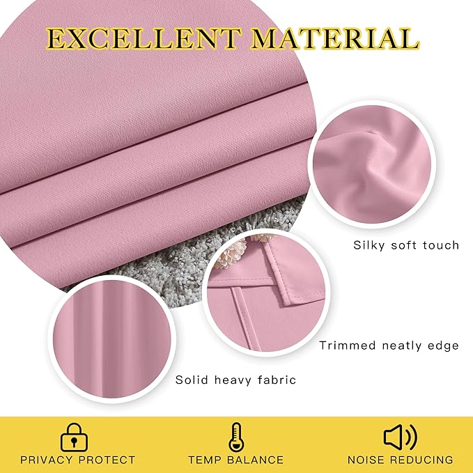 NICETOWN Crystal Pink Blackout Curtains for Living Room, Grommet Thermal Insulated Window Drapes Room Divider Blinds Sound Reducing for Living Room, W46 x L102, 2 Pieces