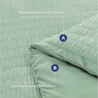 HYMOKEGE Sage Green Full Size Comforter Sets Seersucker 7 Pieces, All Season Luxury Bed in a Bag for Bedroom, Bedding Set with Comforters, Sheets, Pillowcases & Shams