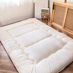 MAXYOYO Japanese Floor Futon Queen Size, Thicken Tatami Mat Sleeping Pad Foldable Roll Up Mattress Trifold Pad Guest Bed, Off White