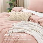 Litanika Pink Comforter Set Full Size for Girls, 3 Pieces Blush Women Plain Bedding Comforter Set, All Season Bed Set (79x90In Comforter & 2 Pillowcases)