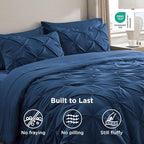 Bedsure Twin Comforter Set Navy - Bed in a Bag Twin Size Bedding 5 Pieces, GentleSoft™ Pintuck Bed Set Gift for Family, Pinch Pleat Navy Comforter with Sheets, Pillowcase & Sham