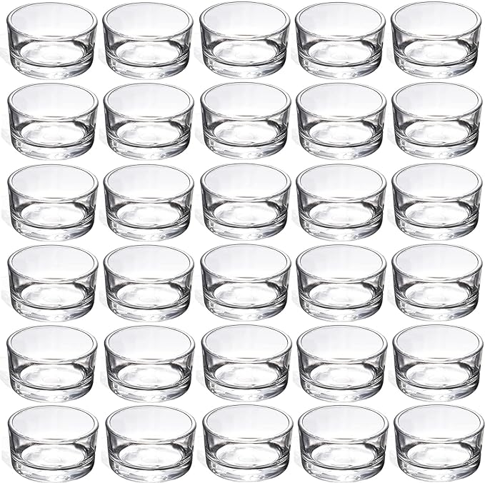 GOLDEAL 30 PCS Small Clear Glass Tealight Candle Holders,Tealight Holders Bulk Use for Weddings Parties Dinner,for 1.5" Tealight. as Well as Candle Mould…