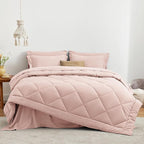 Love's cabin Twin Comforter Set Pink, 5 Pieces Twin Bed in a Bag, All Season Bedding Sets with 1 Comforter, 1 Flat Sheet, 1 Fitted Sheet, 1 Pillowcase and 1 Pillow Sham