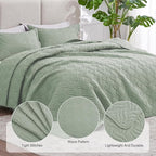 Love's cabin Twin Quilt Bedding Set Sage Bedspreads - Soft Bed Summer Lightweight Bedspread Comforter - Wave Pattern Bedding Coverlet for All Season - 2 Pieces (1 Quilt, 1 Pillow Sham)