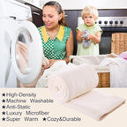 HOZY Soft Blanket Queen Size Fleece Warm Fuzzy Throw Blankets for The Bed Sofa Lightweight 350GSM Ivory 90"*90"