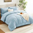 CozyLux Twin XL Comforter Set Light Blue, 5 Pieces Twin Extra Long Bed in a Bag for College Dorm, All Season Bedding Set with Stitch Quilted Comforter, Flat Sheet, Fitted Sheet, Pillowcases