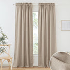 RYB HOME Light Filtering Linen Sheer Curtains, UV Privacy Protected Linen Blend Stain Resistant Burlap Panels for Farmhouse/Living Room/Dining Room, Khaki, Length 84 by Width 52 inch, 2 Panels